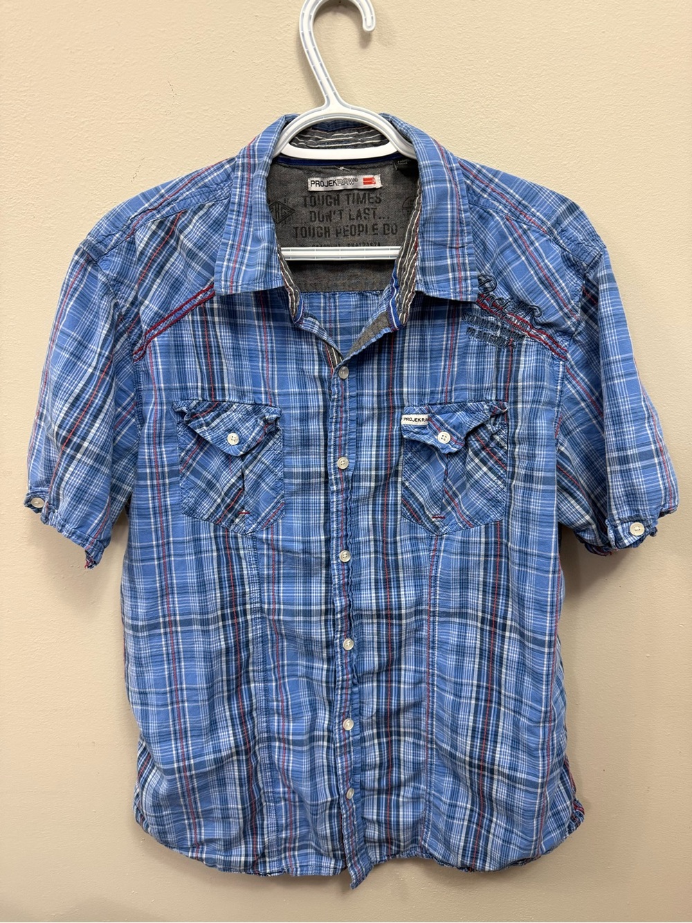 Projek Raw Blue Plaid Short-Sleeve Shirt - 100% Cotton - XL